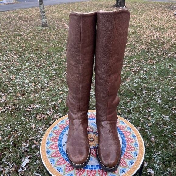 KORS Michael Kors Womens 7.5M "Blizzard" Brown Leather Tall Riding Boots 18" - Picture 2 of 8